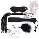 Few - 4pcs cravache de cheval d'équitation en cuir fouet avec bandeau de yeux en satin pour sports de ... Few - 4pcs cravache de cheval d'équitation en cuir fouet avec bandeau de yeux en satin pour sports de ...