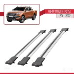Barres de toit - fly - mod�le railing - compatible ford ranger 2011 - 2023 - 3 barres - aluminium gris ...
