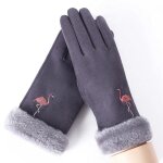 Gants brods flamant rose pour femme, cachemire fin, ecran tactile, tissu daim, elgant, garder au chaud, ...