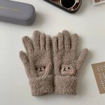 Gants chauds en peluche brods pour filles, mitaines en laine, ours fard a joues, extrieur froid, cyclisme, ...