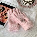 Gants chauds en peluche brods pour filles, mitaines en laine, ours fard a joues, extrieur froid, cyclisme, ...