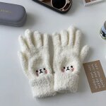 Gants chauds en peluche brods pour filles, mitaines en laine, ours fard a joues, extrieur froid, cyclisme, ...
