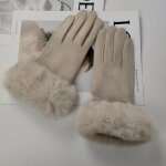 Gant de conduite en cuir sud pour femme, faux cuir, fourrure, cuir, ecran tactile, chaud, peluche, ...