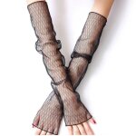Gants demi - doigts en dentelle a manches longues pour femmes, manches de glace en maille, chauffe - ... Gants demi - doigts en dentelle a manches longues pour femmes, manches de glace en maille, chauffe - ...