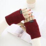 Gants d'hiver pour femmes, demi - doigt epais, double couche en laine tricot�e, chaud, sans doigts, mignon, ...