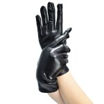 Gants de jeu noirs et brillants, courts, brevet�s, pour danse, pour performance sur sc�ne, avec etiquettes ...