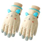 Gants de neige imperm�ables pour enfants, couleur unie, oreilles de dessin anim�, isolation thermique, ...