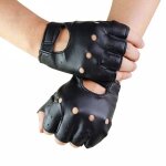 Gants unisexes en cuir synth�tique noir, 1 paire, demi - doigt solide pour femmes et hommes, gants de ...