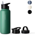 Gourde isotherme 1l - gourde inox avec paille (3 bouchons) - etanche, sans bpa, - bouteille d'eau isotherme ...