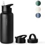 Gourde isotherme 1l - gourde inox avec paille (3 bouchons) - etanche, sans bpa, - bouteille d'eau isotherme ...