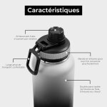 Gourde isotherme en acier inoxydable 1l, sans bpa, isolation sous vide gourde inox avec couvercle anti ...