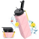 Gourde silicone pliable 620ml sans bpa, bouteille d'eau l�ger , avec paille pour sports, jogging, camping ...