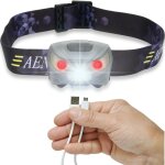 (gris)lampe frontale rechargeable usb, lumi�re forte, etanche, pour la p�che, l'�quitation, le cyclisme ...