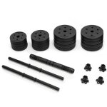 Halt�res avec charge r�glable 30 kg pour la musculation, set 2x15 kg, plaques, barre