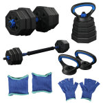 Halteres reglables 4 en 1 set de poids 10 kg convertibles en barre kettlebell et poignees de pompes ideal ...