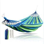 Hamac de camping en toile pour 2 personnes, 250x150cm, pliable, anciers en bois, balanoire de jardin, ...