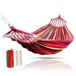 Hamac de camping en toile pour 2 personnes, 250x150cm, pliable, anciers en bois, balanoire de jardin, ...