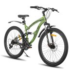 Hiland vtt 26 pouces tout suspendu - v�lo de montagne 18 vitesses pour homme et femme - vert flashy