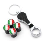 Italian flag� 1 jeu de bouchons de valve a air pour pneu de voiture, avec porte - cl�s cl�, fiber de ...