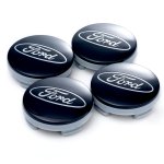 Jeu de 4 capuchons de moyeu ford pour jantes en aluminium, 54 mm, logo argent� sur fond noir