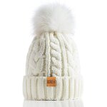 Jexnovashop - bonnet d'hiver a pompon pour femme avec doublure en polaire chaude, bonnet de ski en tricot ...