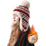 Jfkjg - chapeau de trappeur femme epaississant doublure peluche chaud, bonnet tricot femme avec cache ...