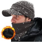 Jfkjg - m / l / xl ensemble d'hiver pour homme en laine mrinos avec visire et echarpe tube de ski, ...