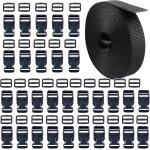 Jgd - 10m sangle nylon 25 mm avec 30pcs boucles en plastiques, boucle plastique noir clip fermoir pour ...