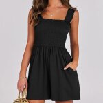 Jumpsuit femme eté couleur unie encolure carrée sans manches combinaison a large dos nu casual smocked ... Jumpsuit femme eté couleur unie encolure carrée sans manches combinaison a large dos nu casual smocked ...