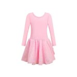 Justaucorps de ballet avec jupe tutu tenue de danse fille manches longues rose en coton 160 cm - dos ...