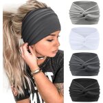Kalanka - bandeau cheveux femme 4 pcs 7'' extra large serre tete femme elastique bandana yoga sport foulard ...