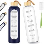 Kalanka - bouteille d'eau en verre, 1l gourde r�utilisable en verre borosilicate avec marqueur de temps ...