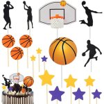 Kalanka - decoration gateau basketball, 18pcs papier deco gateau anniversaire basketball joyeux anniversaire ...