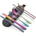 Kalanka - devico ensemble de couverts de camping 8 pices comprenant couteau, fourchette, cuillre, baguettes, ...