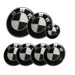 Kit 7 badge logo embleme bmw carbone noir gris capot 82mm + coffre 74mm + volant + 4 x cache moyeu 68mm ...