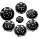 Kit 7 badge logo embleme tout noir bmw capot + coffre 74mm + volant + 4 centre de roue
