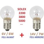 Kit ampoule avant arriere 6v 6w + 14v 7w solex 330 660 1400 1700 2200 3300 3800 4600 5000 45cc cyclomoteur ... Kit ampoule avant arriere 6v 6w + 14v 7w solex 330 660 1400 1700 2200 3300 3800 4600 5000 45cc cyclomoteur ...