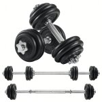 Kit halt�res musculation, avec barre d'extension, 30 kg, noir