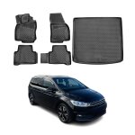 Kit tapis de sol et coffre pour vw touran 2015 - 2024 en caoutchouc tpe noir