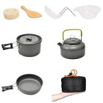 Kit d'ustensiles de cuisine de camping en alliage d'aluminium, pour l'ext�rieur, bouilloire a eau, marmite ...
