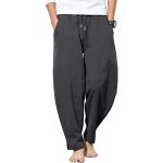 Kkahq - pantalon homme lin et coton pantalon toile et pantalons detente yoga lger regular taille elastique ...