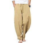 Kkahq - pantalon homme lin et coton pantalon toile et pantalons detente yoga lger regular taille elastique ...