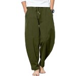 Kkahq - pantalon homme lin et coton pantalon toile et pantalons detente yoga lger regular taille elastique ...