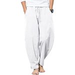 Kkahq - pantalon homme lin et coton pantalon toile et pantalons detente yoga lger regular taille elastique ...