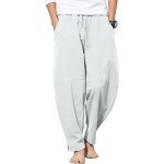 Kkahq - pantalon homme lin et coton pantalon toile et pantalons detente yoga lger regular taille elastique ...