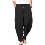 Kkahq - pantalon homme lin et coton pantalon toile et pantalons detente yoga lger regular taille elastique ...