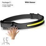 Lampe frontale etanche a 2021 led cob, aliment�e par batterie int�gr�e, rechargeable par usb, eclairage ...