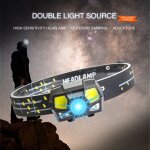 Lampe frontale etanche a led xpe + cob avec capteur de mouvement, 5 modes d'clairage, rechargeable par ...