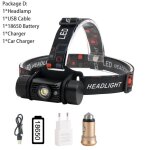 Lampe frontale a induction rj - 020 led, torche avec dtecteur de mouvement, 18650 lumens, rechargeable, ...