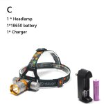 Lampe frontale de plonge etanche, eclairage led, t6, 5800lm, avec batterie 18650 et chargeur ac - type ...